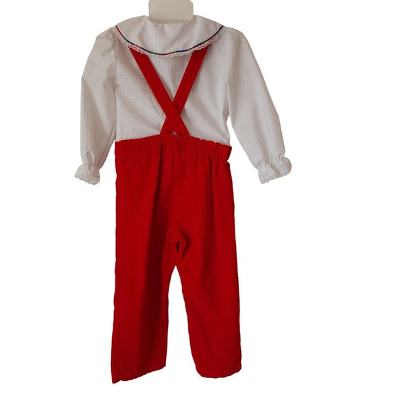 Vintage red and white shirt and pants with suspenders set - Picture 2 of 5